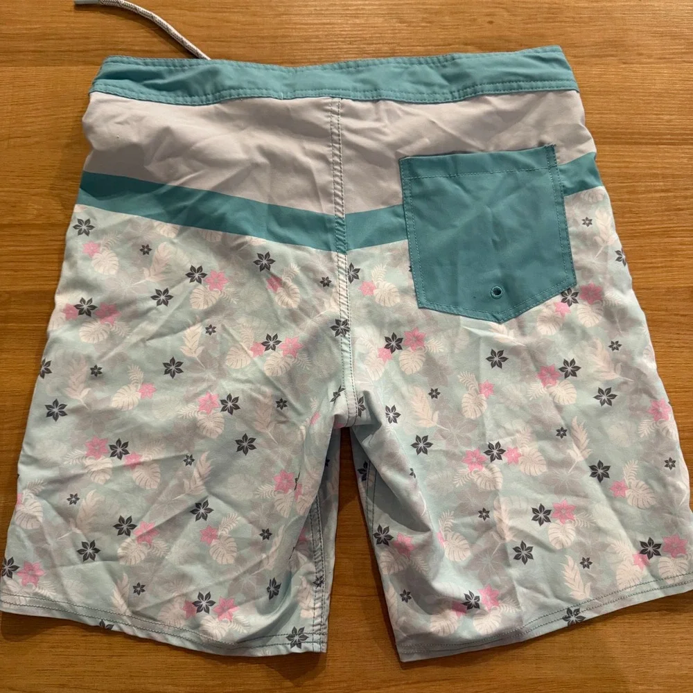 Heat Swimwear Mens Small Blue Tropical Floral Board Shorts Swim Trunks Stretch